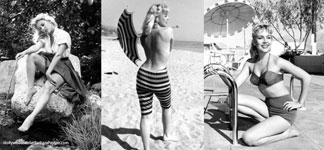 Sally in three bathing suit posts